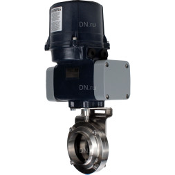 Затвор дисковый поворотный WBV3131S-2W-C-H Ду25 Ру10 кламповый, корпус - пищевая нерж. сталь AISI 304, диск - нерж. сталь AISI 304, уплотнение - Silicon, с электроприводом четвертьоборотным QTSA-N-003EM-O0-220VAC с пружинным возвратом