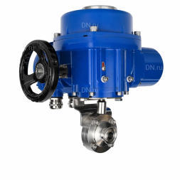 Затвор дисковый поворотный WBV3131S-2W-C-H Ду25 Ру10 кламповый, корпус - пищевая нержавеющая сталь 304, уплотнение - Silicon, с электроприводом QT-N-005M-O2-380VAC-У1 с моментной муфтой и штурвалом