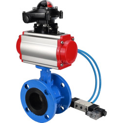 Затвор дисковый поворотный WBV1313E-2W-F-H Ду65 Ру16 фланцевый, корпус - чугун GGG40, диск - чугун GGG40, уплотнение - EPDM, с пневмоприводом PA-DA-105, пневмораспределителем 4V320-10 AC220V и БКВ APL-210N