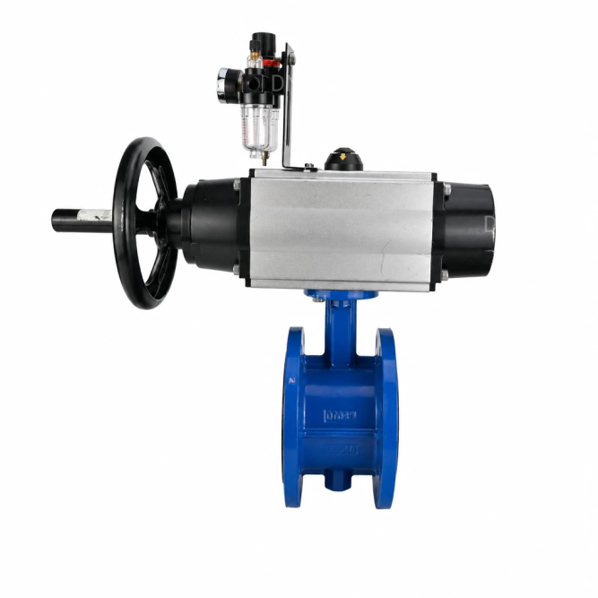 Затвор дисковый поворотный WBV1331E-2W-F-H Ду50 Ру16 фланцевый, корпус - чугун GGG40, диск - нержавеющая сталь 304, уплотнение - EPDM, с пневмоприводом PA-DA-105-1, 4M310-08 AC220V и AFC2000 в Уфе