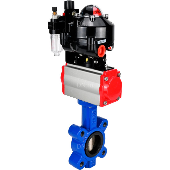 Затвор дисковый поворотный WBV1616N-2W-Fb-H Ду100 Ру16 LUG корпус - чугун QT450, диск - чугун QT450, уплотнение - NBR, с пневмоприводом PA-SA-130, пневмораспределителем 4M310-08 DC24V, БКВ APL-510N EX и БПВ AFC2000 в Уфе