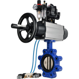 Затвор дисковый поворотный WBV1616E-2W-Fb-H Ду150 Ру16 LUG корпус - чугун QT450, диск - чугун QT450, уплотнение - EPDM, с пневмоприводом PA-DA-105-1, пневмораспределителем 4V320-08 AC220V, БКВ APL-510N EX и БПВ AFC2000