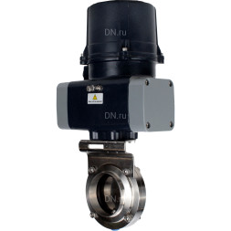 Затвор дисковый поворотный WBV3131S-2W-C-H Ду32 Ру10 кламповый, корпус - пищевая нерж. сталь AISI 304, диск - нерж. сталь AISI 304, уплотнение - Silicon, с электроприводом четвертьоборотным QTSA-N-003EM-O0-220VAC с пружинным возвратом