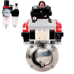 Затвор дисковый поворотный WBV3131E-2W-W-H Ду15 Ру10 под приварку, корпус - пищевая нержавеющая сталь 304, уплотнение - EPDM, с пневмоприводом PA-DA-052, пневмораспределителем 4M320-10 AC220V, БКВ APL-410N EX, БПВ AFC2000