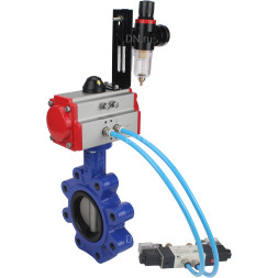 Затвор дисковый поворотный WBV1631N-2W-Fb-H Ду125 Ру16 LUG корпус - чугун QT450, диск - нержавеющая сталь 304, уплотнение - NBR, с пневмоприводом PA-SA-140, пневмораспределителем 4V320-10 AC220V и БПВ AFC2000