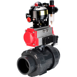 Кран шаровой BV4242E-FP-GRM-ISO Дн80 Ру10 полнопроходной, корпус - НПВХ, шар - НПВХ, уплотнение - EPDM, с пневмоприводом PA-DA-065, пневмораспределителем 4M310-08 AC220V, БКВ APL-510N EX и БПВ AFC2000
