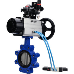 Затвор дисковый поворотный WBV1631E-2W-Fb-H Ду125 Ру16 LUG корпус - чугун QT450, диск - нержавеющая сталь 304, уплотнение - EPDM, с пневмоприводом PA-DA-105-1, пневмораспределителем 4V320-08 AC220V, БКВ APL-210N и БПВ AFC2000