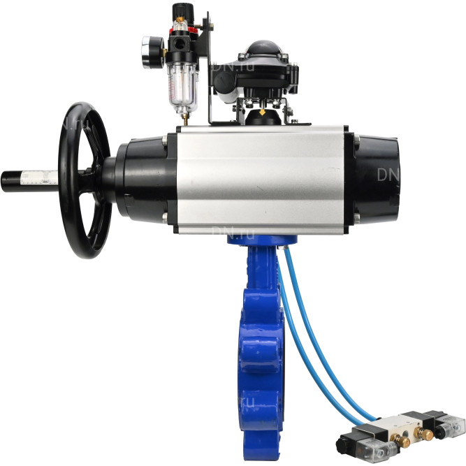 Затвор дисковый поворотный WBV1631E-2W-Fb-H Ду125 Ру16 LUG корпус - чугун QT450, диск - нержавеющая сталь 304, уплотнение - EPDM, с пневмоприводом PA-DA-105-1, пневмораспределителем 4V320-08 AC220V, БКВ APL-210N и БПВ AFC2000 в Уфе