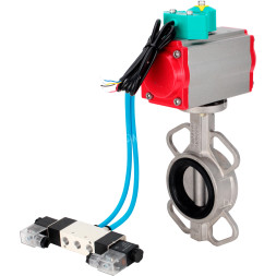 Затвор дисковый поворотный WBV3131E-2W-Fb-H Ду50 Ру16 корпус - нержавеющая сталь 304, диск - нержавеющая сталь 304, уплотнение - EPDM, с пневмоприводом PA-DA-065, пневмораспределителем 4V320-10 AC220V и магнитным переключателем ALS200D