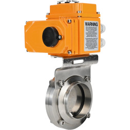 Затвор дисковый поворотный WBV3131E-2W-W-H Ду20 Ру10 под приварку, корпус - пищевая нержавеющая сталь 304, уплотнение - EPDM, с электроприводом QT-N-003EM-O1-24VDC-У1 24В HARK