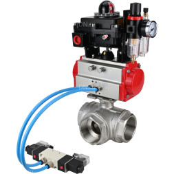 Кран шаровой BV3232P(4pc)-SP-3WL-T-ISO-H Ду20 Ру63, стандартнопроходной, четырехсоставной, нержавеющая сталь 316, PTFE, внутренняя резьба, с пневмоприводом PA-DA-052, пневмораспределителем 4V320-08 AC220V, БКВ APL-410N Ex, БПВ AFC2000