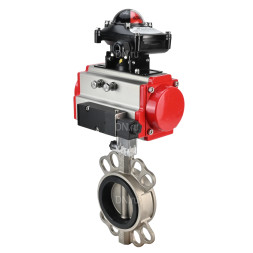 Затвор дисковый поворотный WBV3232E-2W-Fb-H Ду300 Ру16, корпус - нержавеющая сталь 316L, диск - нержавеющая сталь 316L, уплотнение - EPDM, с пневмоприводом PA-SA-210 с возвратными пружинами, с пневмораспределителем 4V320-08 AC220V, с БКВ APL-210N