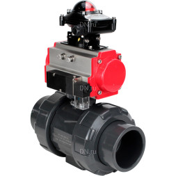 Кран шаровой BV4242E-FP-GRM-ISO Дн15 Ру10 полнопроходной, корпус - НПВХ, шар - НПВХ, уплотнение - EPDM, с пневмоприводом PA-DA-052, пневмораспределителем 4M310-08 AC220V и БКВ APL-210N
