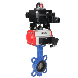 Затвор дисковый поворотный WBV1413E-2W-Fb-H Ду65 Ру16, корпус - чугун GGG50, диск - чугун GGG40, уплотнение - EPDM, с пневмоприводом PA-DA-065 двойного действия, пневмораспределителем 4M310-08 AC220V, БКВ APL-410N EX