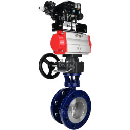 Затвор дисковый поворотный с тройным эксцентриситетом WBV3EX-3432M-1W-F-ISO Ду50 Ру25 фланцевый, сталь WCB диск - нерж.сталь 316, METAL с пневмоприводом PA-DA-083, позиционером YT-1000RSN с обратной связью и ручным дублером MON2-450-T28-ISO