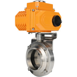 Затвор дисковый поворотный WBV3131E-2W-W-H Ду32 Ру10 под приварку, корпус - пищевая нержавеющая сталь 304, уплотнение - EPDM, с электроприводом QT-N-003EM-O1-24VDC-У1 24В HARK