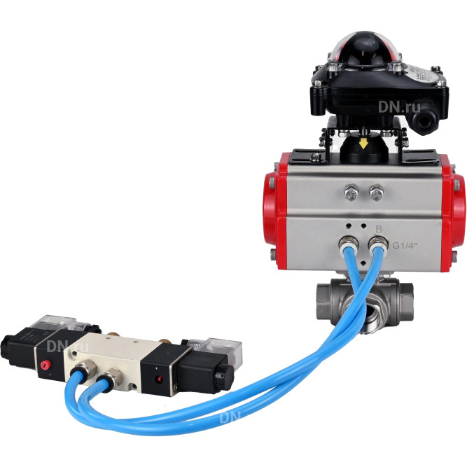 Кран шаровой BV3232P(4pc)-SP-3WL-T-ISO-H Ду65 Ру40, стандартнопроходной, четырехсоставной, корпус - нержавеющая сталь 316, уплотнение - PTFE, внутренняя резьба, с пневмоприводом PA-SA-105, пневмораспределителем 4V320-08 AC220V, БКВ APL-210N в Уфе
