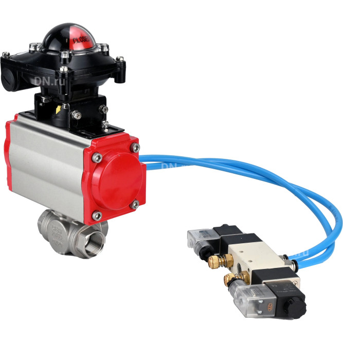 Кран шаровой BV3232P(4pc)-SP-3WL-T-ISO-H Ду65 Ру40, стандартнопроходной, четырехсоставной, корпус - нержавеющая сталь 316, уплотнение - PTFE, внутренняя резьба, с пневмоприводом PA-SA-105, пневмораспределителем 4V320-08 AC220V, БКВ APL-210N в Уфе