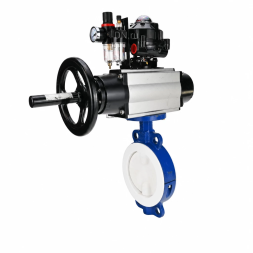 Затвор дисковый поворотный WBV3434Pf-2W-Fb-R Ду200 Ру16, корпус - угл. сталь WCB, диск - угл. сталь WCB, футерованный PTFE, уплотнение - PTFE, с пневмоприводом PA-DA-105-1, пневмораспределителем 4M310-08 DC24V, БКВ APL-510N EX и БПВ AFC2000