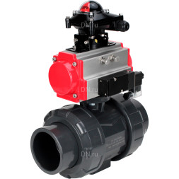 Кран шаровой BV4242E-FP-GRM-ISO Дн25 Ру10 полнопроходной, корпус - НПВХ, шар - НПВХ, уплотнение - EPDM, с пневмоприводом PA-DA-052, пневмораспределителем 4M310-08 AC220V и БКВ APL-210N