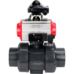 Кран шаровой BV4242E-FP-GRM-ISO Дн25 Ру10 полнопроходной, корпус - НПВХ, шар - НПВХ, уплотнение - EPDM, с пневмоприводом PA-DA-052, пневмораспределителем 4M310-08 AC220V и БКВ APL-210N