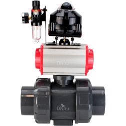 Кран шаровой BV4242E-FP-GRM-ISO Дн25 Ру10 полнопроходной, корпус - НПВХ, шар - НПВХ, уплотнение - EPDM, с пневмоприводом PA-SA-052, пневмораспределителем 4M310-08 AC220V, БКВ APL-510N EX и БПВ AFC2000