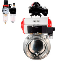 Затвор дисковый поворотный WBV3131S-2W-T-H Ду25 Ру10 резьбовой, пищевая нержавеющая сталь 304, уплотнение – Silicon, с пневмоприводом PA-SA-065, пневмораспределителем 4M310-08 AC220V, БКВ APL-210N и БПВ AFC2000