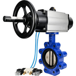 Затвор дисковый поворотный WBV1616E-2W-Fb-H Ду125 Ру16 LUG корпус - чугун QT450, диск - чугун QT450, уплотнение - EPDM, с пневмоприводом PA-DA-105-1 и пневмораспределителем 4V320-08 AC220V