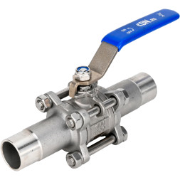 Кран шаровой BV3232P(3pc)-FP-W-H LONG Ду32 Ру40 полнопроходной, трехсоставной, корпус - нержавеющая сталь SS316, уплотнение - PTFE, под приварку, с рукояткой