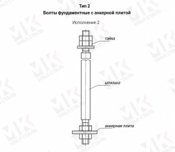 Болт фундаментный тип 2.2 М80х1700 мм ГОСТ 24379.1-2012 с анкерной плитой