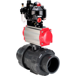 Кран шаровой BV4242E-FP-GRM-ISO Дн32 Ру10 полнопроходной, корпус - НПВХ, шар - НПВХ, уплотнение - EPDM, с пневмоприводом PA-SA-052, пневмораспределителем 4M310-08 AC220V, БКВ APL-510N EX и БПВ AFC2000