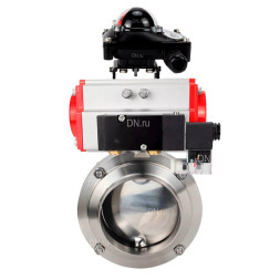 Затвор дисковый поворотный WBV3131S-2W-W-H Ду25 Ру10 под приварку, пищевая нержавеющая сталь 304, уплотнение – Silicon, с пневмоприводом PA-DA-065, пневмораспределителем 4M310-08 AC220V и БКВ APL-210N