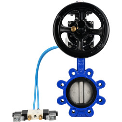 Затвор дисковый поворотный WBV1631E-2W-Fb-H Ду150 Ру16 LUG корпус - чугун QT450, диск - нержавеющая сталь 304, уплотнение - EPDM, с пневмоприводом PA-DA-105-1, пневмораспределителем 4V320-10 AC220V и БКВ APL-210N