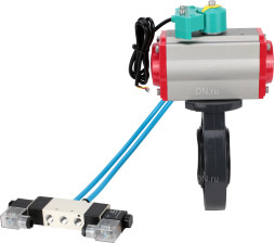 Затвор дисковый поворотный WBV4242E-2W-Fb-ISO Дн150 Ру10 межфланцевый, корпус - НПВХ, диск - НПВХ, уплотнение - EPDM, с пневмоприводом PA-SA-105, пневмораспределителем 4V320-10 AC220V и магнитным переключателем ALS200D