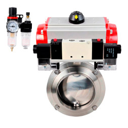 Затвор дисковый поворотный WBV3131S-2W-W-H Ду15 Ру10, под приварку, пищевая нержавеющая сталь 304, уплотнение - Silicon, с пневмоприводом PA-DA-065, пневмораспределителем 4M320-08 AC220V и БПВ AFC2000