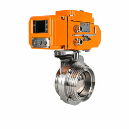 Затвор дисковый поворотный WBV3131E-2W-T-H Ду25 Ру10 резьбовой, корпус - пищевая нержавеющая сталь 304, уплотнение - EPDM, с электроприводом QT-N-005EM-B1-220VAC-У1 c датчиком обратной связи и входным управляющим сигналом 0-10В HARK