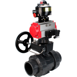 Кран шаровой BV4242E-FP-GRM-ISO Дн25 Ру10 полнопроходной, корпус - НПВХ, шар - НПВХ, уплотнение - EPDM, с пневмоприводом PA-DA-052, пневмораспределителем 4M310-08 AC220V, ручным дублером MON1-250-T26-ISO и БКВ APL-510N EX