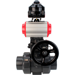 Кран шаровой BV4242E-FP-GRM-ISO Дн25 Ру10 полнопроходной, корпус - НПВХ, шар - НПВХ, уплотнение - EPDM, с пневмоприводом PA-DA-052, пневмораспределителем 4M310-08 AC220V, ручным дублером MON1-250-T26-ISO и БКВ APL-510N EX