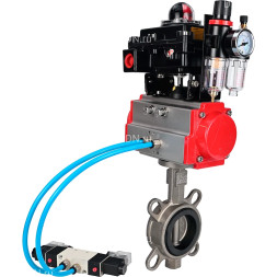 Затвор дисковый поворотный WBV3131N-2W-Fb-H Ду100 Ру16, корпус - нержавеющая сталь 304, диск - нержавеющая сталь 304, уплотнение - NBR, с пневмоприводом PA-DA-083, пневмораспределителем 4M320-10 AC220V, БКВ APL-410N EX и БПВ AFC2000