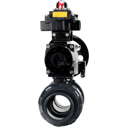 Кран шаровой BV4242E-FP-GRM-ISO Дн80 Ру10 полнопроходной, корпус - НПВХ, шар - НПВХ, уплотнение - EPDM, с пневмоприводом PA-DA-105-1, пневмораспределителем 4M310-08 DC24V и БКВ APL-410N EX