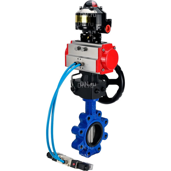 Затвор дисковый поворотный WBV1631N-2W-Fb-H Ду125 Ру16 LUG, корпус - чугун, диск - нержавеющая сталь 304, уплотнение - NBR, с пневмоприводом PA-DA-105, пневмораспределителем 4M320-08 AC220V, ручным дублером MON3-700-T38-ISO и БКВ APL-510N EX в Уфе