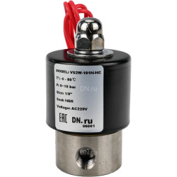 Клапан электромагнитный VS131-ET-NC-24VAC 1/4″ Ду8 Ру10 прямого действия двухходовой, корпус - сталь нержавеющая 304, присоединение - внутренняя резьба, уплотнение - EPDM, нормально-закрытый, катушка - 24 В AC