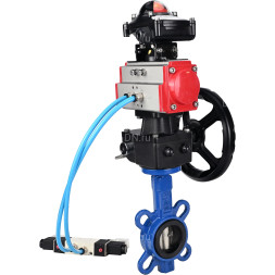 Затвор дисковый поворотный WBV1413E-2W-Fb-H Ду150 Ру16, межфланцевый, корпус - чугун GGG50, диск - чугун GGG40, уплотнение - EPDM, с пневмоприводом PA-DA-105, с пневмораспределителем 4V320-10 AC220V, БКВ APL-210N, ручным дублером MON3-700-T38-ISO