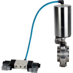 Затвор дисковый поворотный WBV3131E-2W-W-H Ду50 Ру10 под приварку, пищевая нержавеющая сталь 304, уплотнение – EPDM, с пневмоприводом PA-SA-85 и пневмораспределителем 4V320-10 AC220V