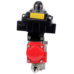 Кран шаровой BV3232P(4pc)-SP-3WL-T-ISO-H Ду50 Ру63 стандартнопроходной трехходовой L-тип, нержавеющая сталь SS316, внутренняя резьба, уплотнение - PTFE, с пневмоприводом PA-DA-65 и блоком концевых выключателей APL-410N EX
