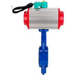 Затвор дисковый поворотный WBV1432E-2W-Fb-H Ду100 Ру16 корпус - чугун GGG50, диск - нержавеющая сталь 316L, уплотнение - EPDM, с пневмоприводом PA-DA-083, пневмораспределителем 4M310-08 AC220V и магнитным переключателем ALS200D