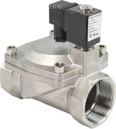 Клапан электромагнитный VS431-NT-NC-220VAC 2″ Ду50 Ру16, соленоидный двухходовой, корпус - нержавеющая сталь 304, уплотнение - NBR, резьбовой, нормально-закрытый, пилотный, катушка - 220В