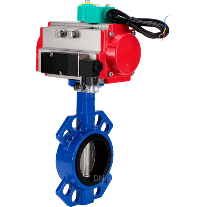 Затвор дисковый поворотный WBV1432E-2W-Fb-H Ду125 Ру16 корпус - чугун GGG50, диск - нержавеющая сталь 316L, уплотнение - EPDM, с пневмоприводом PA-DA-083, пневмораспределителем 4M310-08 AC220V и магнитным переключателем ALS200D в Уфе