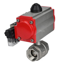 Кран шаровой BV3232P(2pc)-FP-T-ISO-H Ду25 Ру63 полнопроходной двухходовой, нержавеющая сталь 316, внутренняя резьба, уплотнение - PTFE, с пневмоприводом PA-DA-052 двойного действия и пневмораспределителем 4M310-08 DC24V