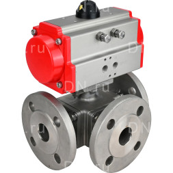 Кран шаровой BV3232P(4pc)-FP-3WL-F Ду25 Ру16 полнопроходной трехходовой, фланцевый, корпус - нержавеющая сталь SS316, с пневмоприводом PA-DA-052 двойного действия